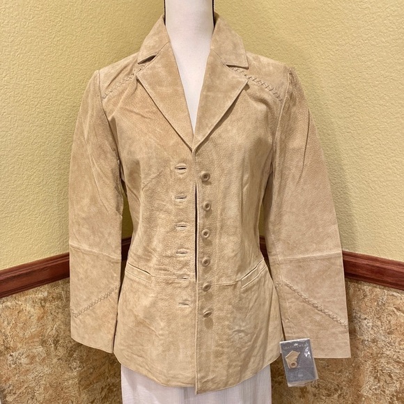 Beyond California NWT Suede Leather Jacket Blazer Womens Tan Size Large Western - Picture 2 of 15